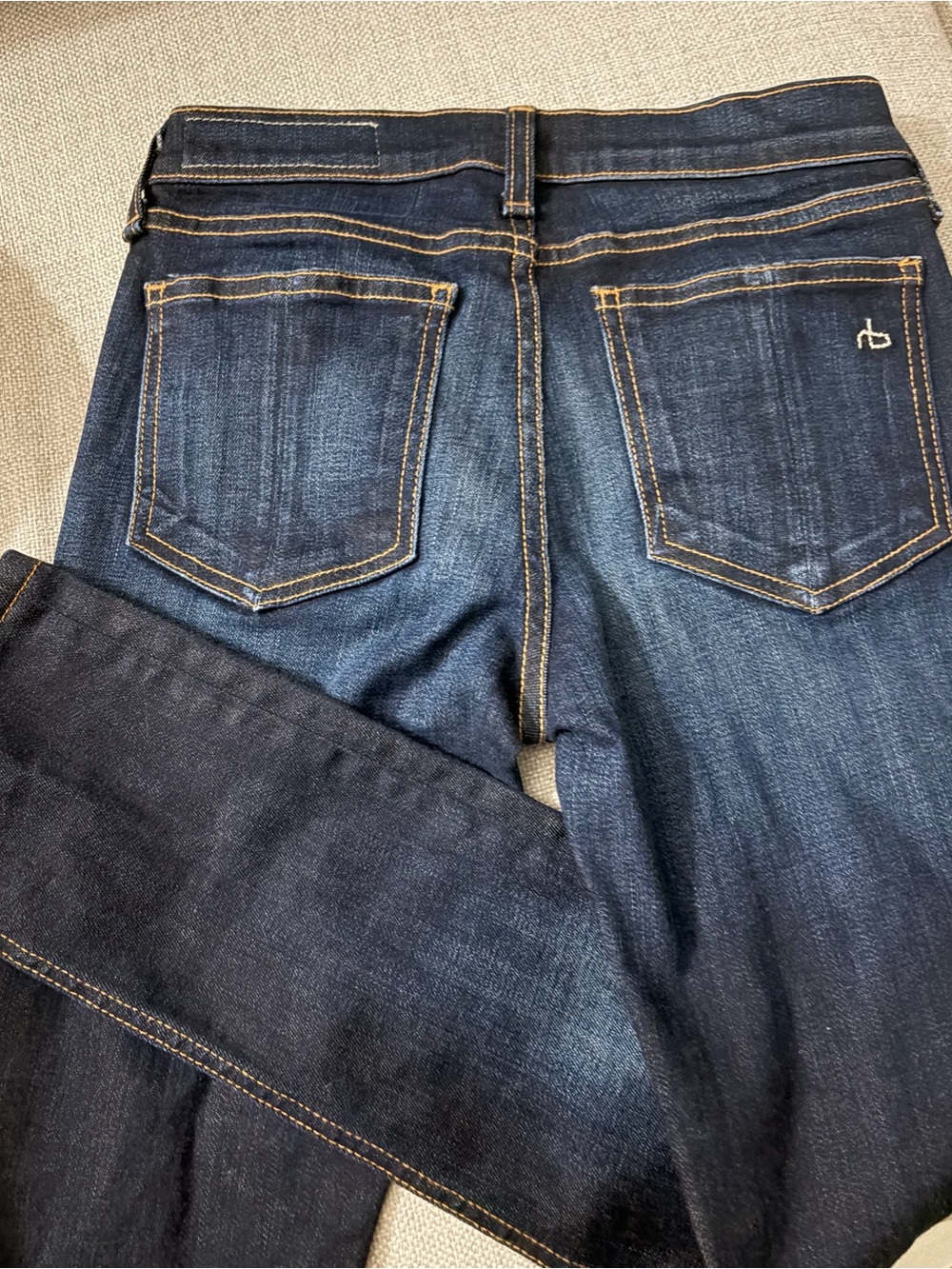 2/$50 Rag & Bone Skinny Dark Indigo Orange stitches Ankle Jeans $260